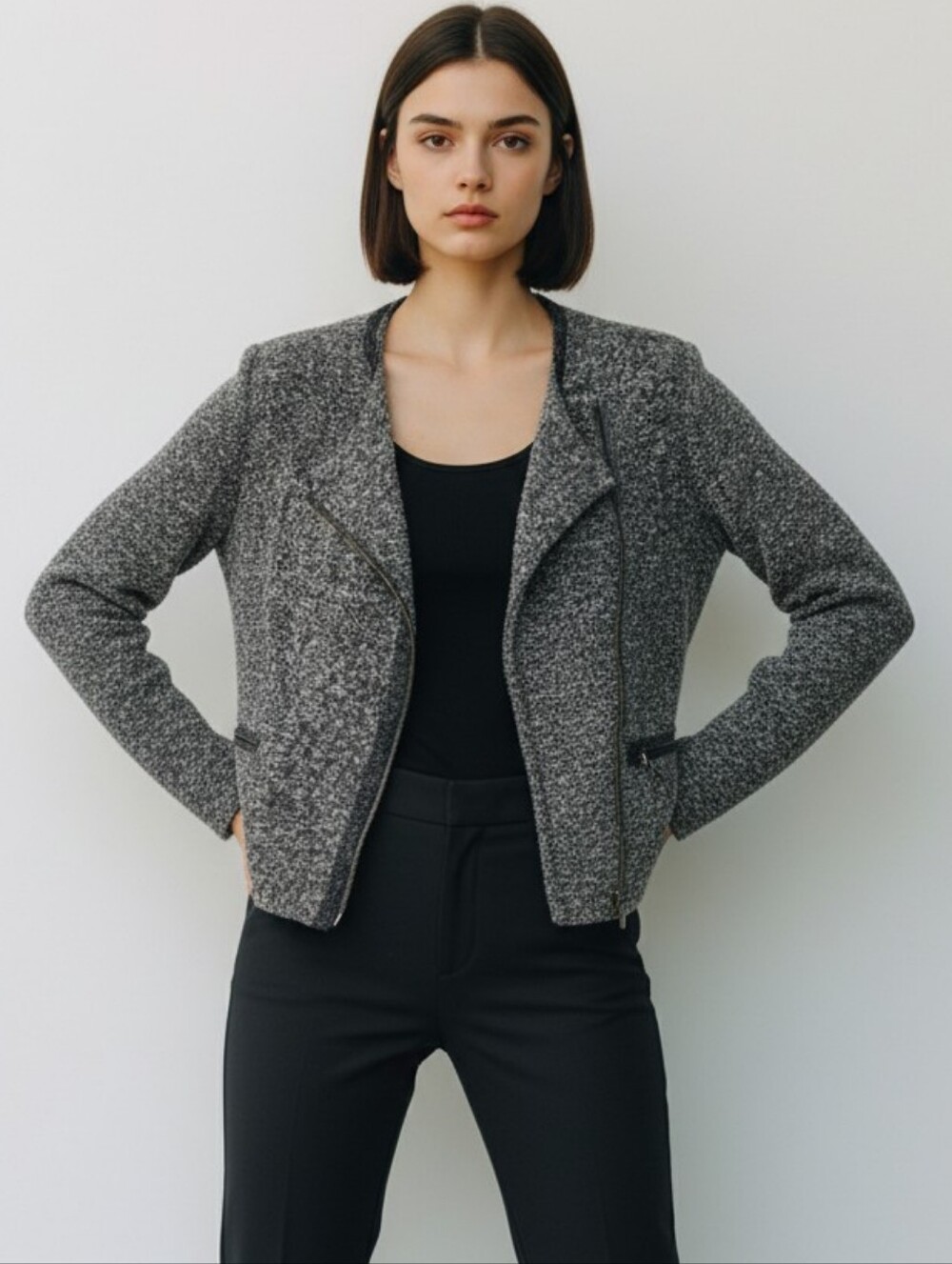 LOFT Gray Marled Knit Moto Jacket Size 8